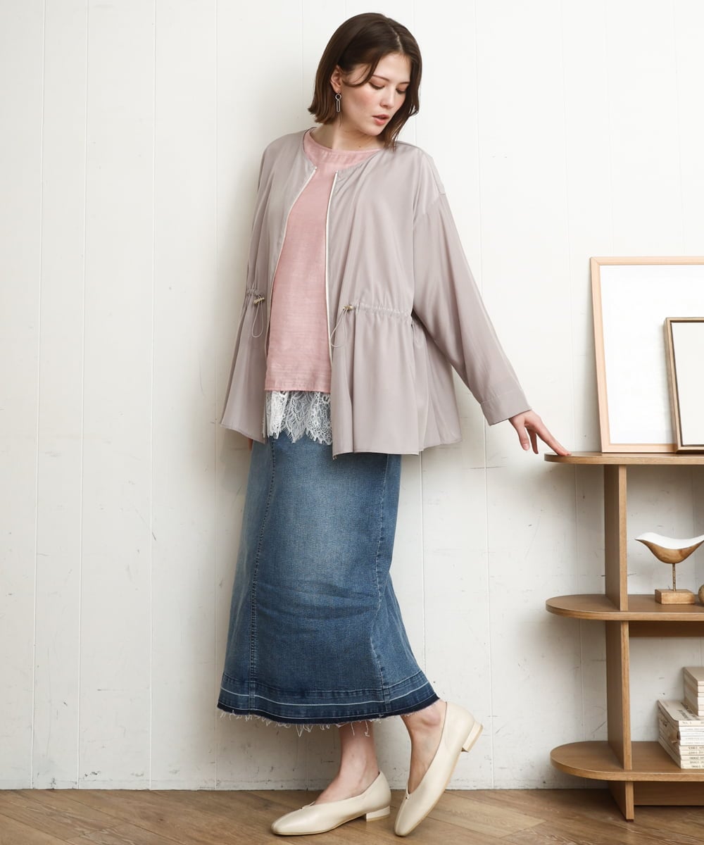 OLJDD06179 eur3(エウルキューブ) 【WEB先行販売】【大きいサイズ】シア―ギャザーブルゾン グレージュ(89)