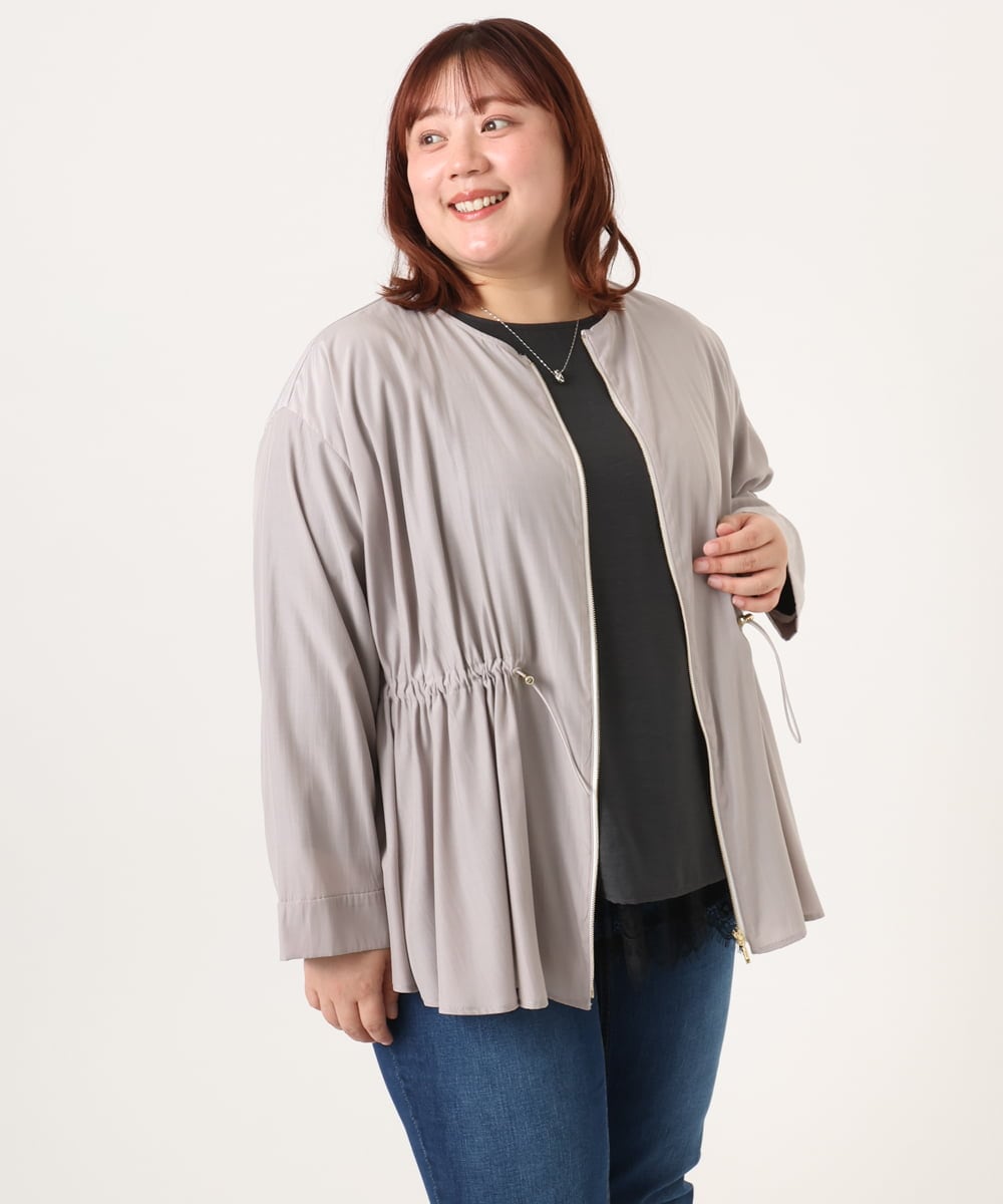 OLJDD06179 eur3(エウルキューブ) 【WEB先行販売】【大きいサイズ】シア―ギャザーブルゾン グレージュ(89)