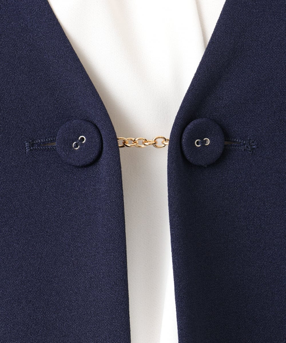 OLJDD07129 eur3(エウルキューブ) 【大きいサイズ/2wayボタン/セットアップ対応】カットジョーゼットVネックジャケット ネイビー(57)