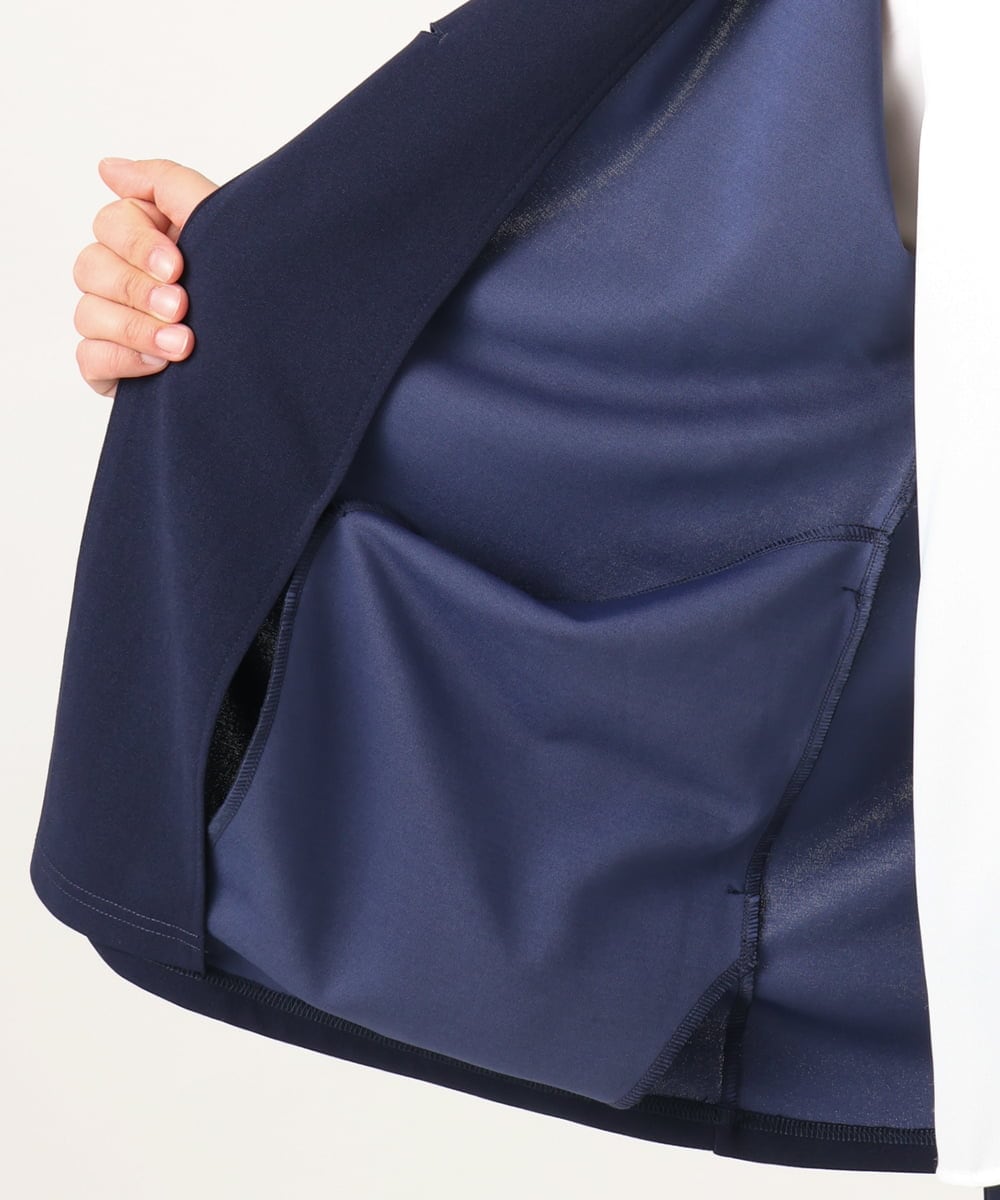 OLJDD07129 eur3(エウルキューブ) 【大きいサイズ/2wayボタン/セットアップ対応】カットジョーゼットVネックジャケット ネイビー(57)