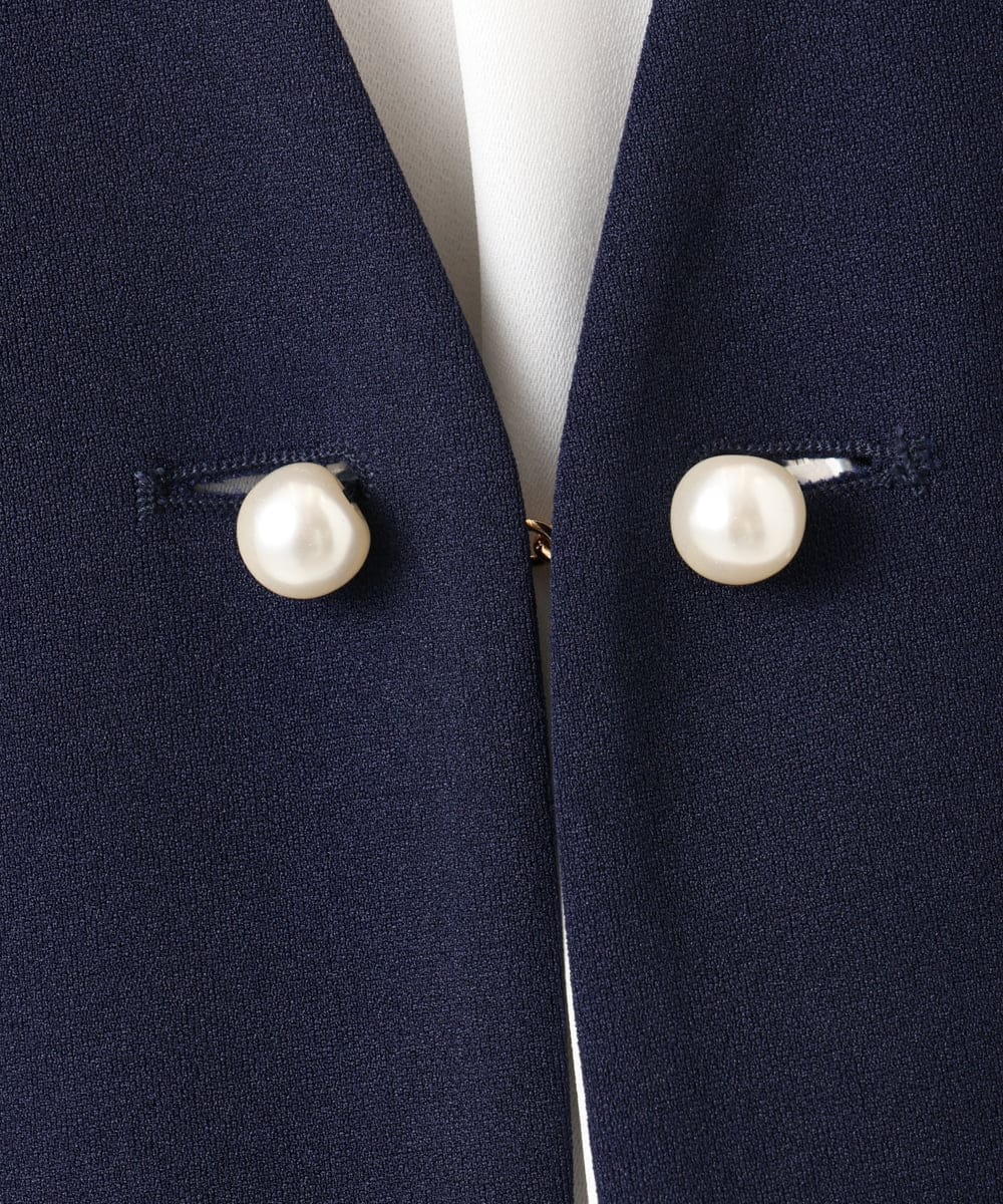 OLJDD07129 eur3(エウルキューブ) 【大きいサイズ/2wayボタン/セットアップ対応】カットジョーゼットVネックジャケット ネイビー(57)