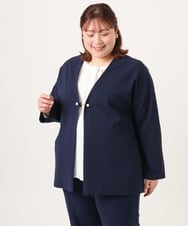 OLJDD07129 eur3(エウルキューブ) 【大きいサイズ/2wayボタン/セットアップ対応】カットジョーゼットVネックジャケット ネイビー(57)