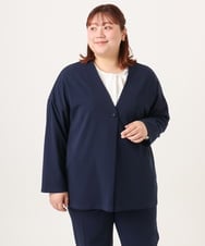 OLJDD07129 eur3(エウルキューブ) 【大きいサイズ/2wayボタン/セットアップ対応】カットジョーゼットVネックジャケット ネイビー(57)