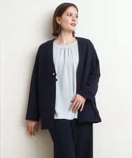 OLJDD07129 eur3(エウルキューブ) 【大きいサイズ/2wayボタン/セットアップ対応】カットジョーゼットVネックジャケット ネイビー(57)