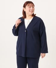 OLJDD07129 eur3(エウルキューブ) 【大きいサイズ/2wayボタン/セットアップ対応】カットジョーゼットVネックジャケット ネイビー(57)