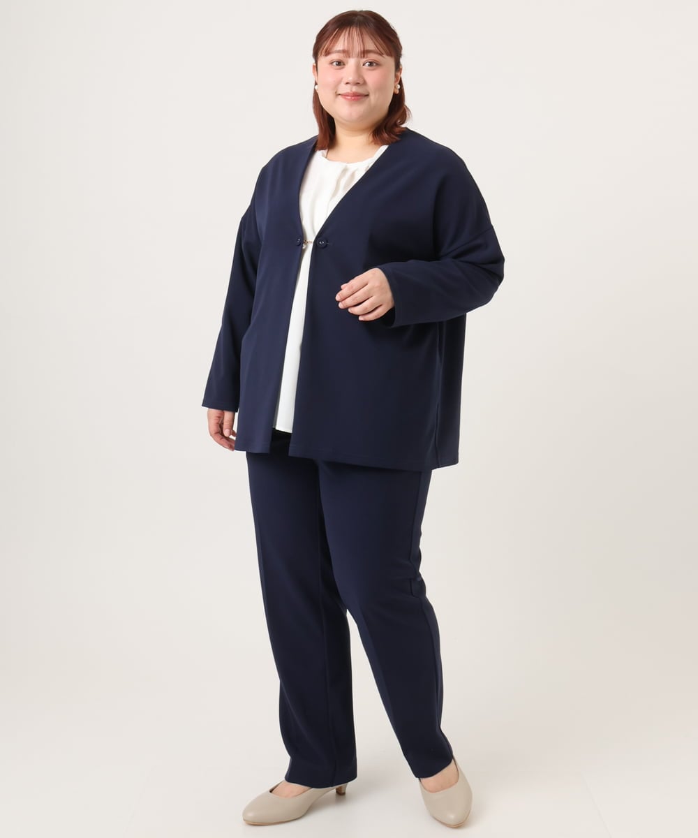 OLJDD07129 eur3(エウルキューブ) 【大きいサイズ/2wayボタン/セットアップ対応】カットジョーゼットVネックジャケット ネイビー(57)