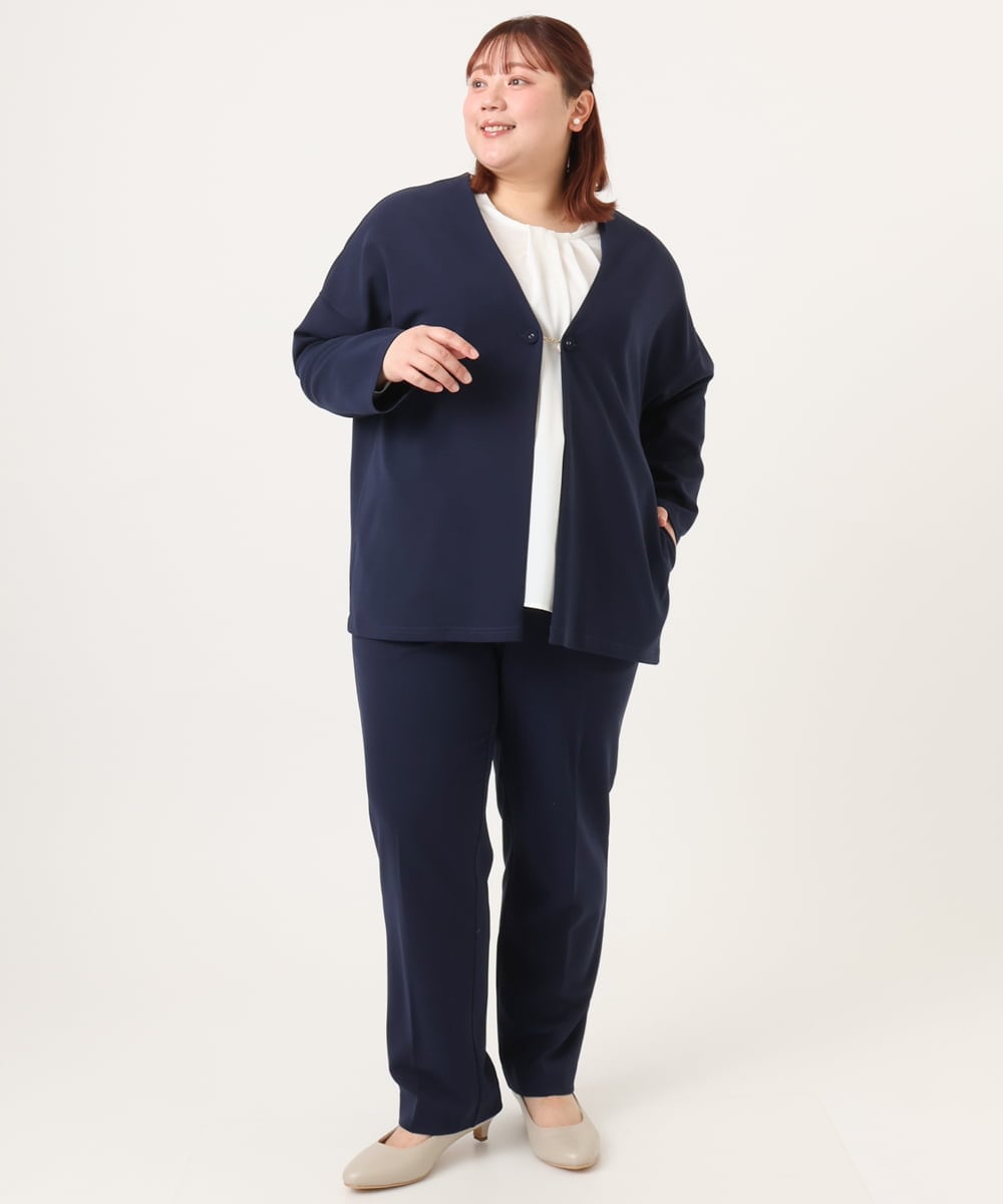 OLJDD07129 eur3(エウルキューブ) 【大きいサイズ/2wayボタン/セットアップ対応】カットジョーゼットVネックジャケット ネイビー(57)