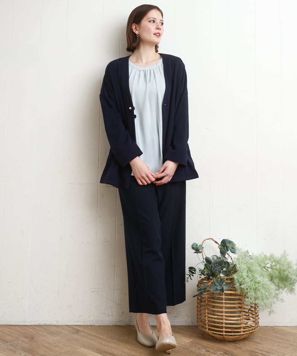 OLJDD07129 eur3(エウルキューブ) 【大きいサイズ/2wayボタン/セットアップ対応】カットジョーゼットVネックジャケット ネイビー(57)