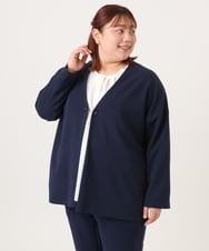 OLJDD07129 eur3(エウルキューブ) 【大きいサイズ/2wayボタン/セットアップ対応】カットジョーゼットVネックジャケット ネイビー(57)