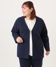 OLJDD07129 eur3(エウルキューブ) 【大きいサイズ/2wayボタン/セットアップ対応】カットジョーゼットVネックジャケット ネイビー(57)