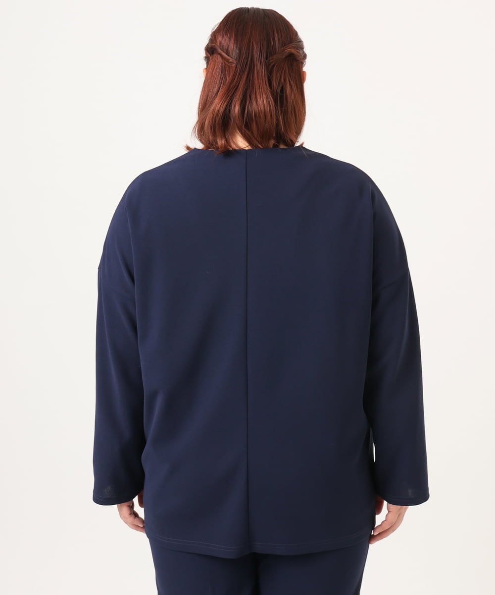 OLJDD07129 eur3(エウルキューブ) 【大きいサイズ/2wayボタン/セットアップ対応】カットジョーゼットVネックジャケット ネイビー(57)