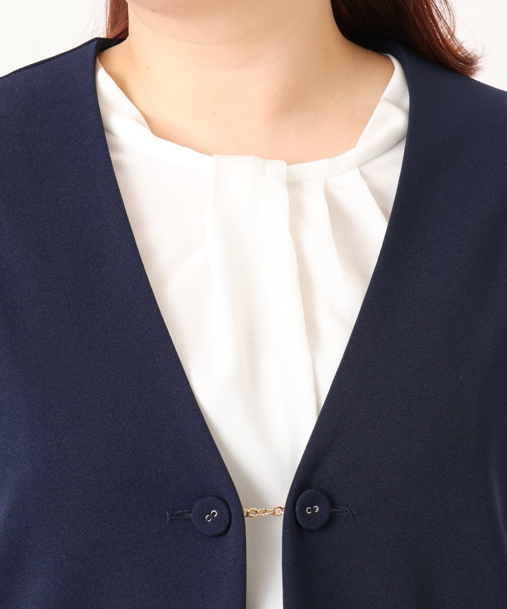 OLJDD07129 eur3(エウルキューブ) 【大きいサイズ/2wayボタン/セットアップ対応】カットジョーゼットVネックジャケット ネイビー(57)
