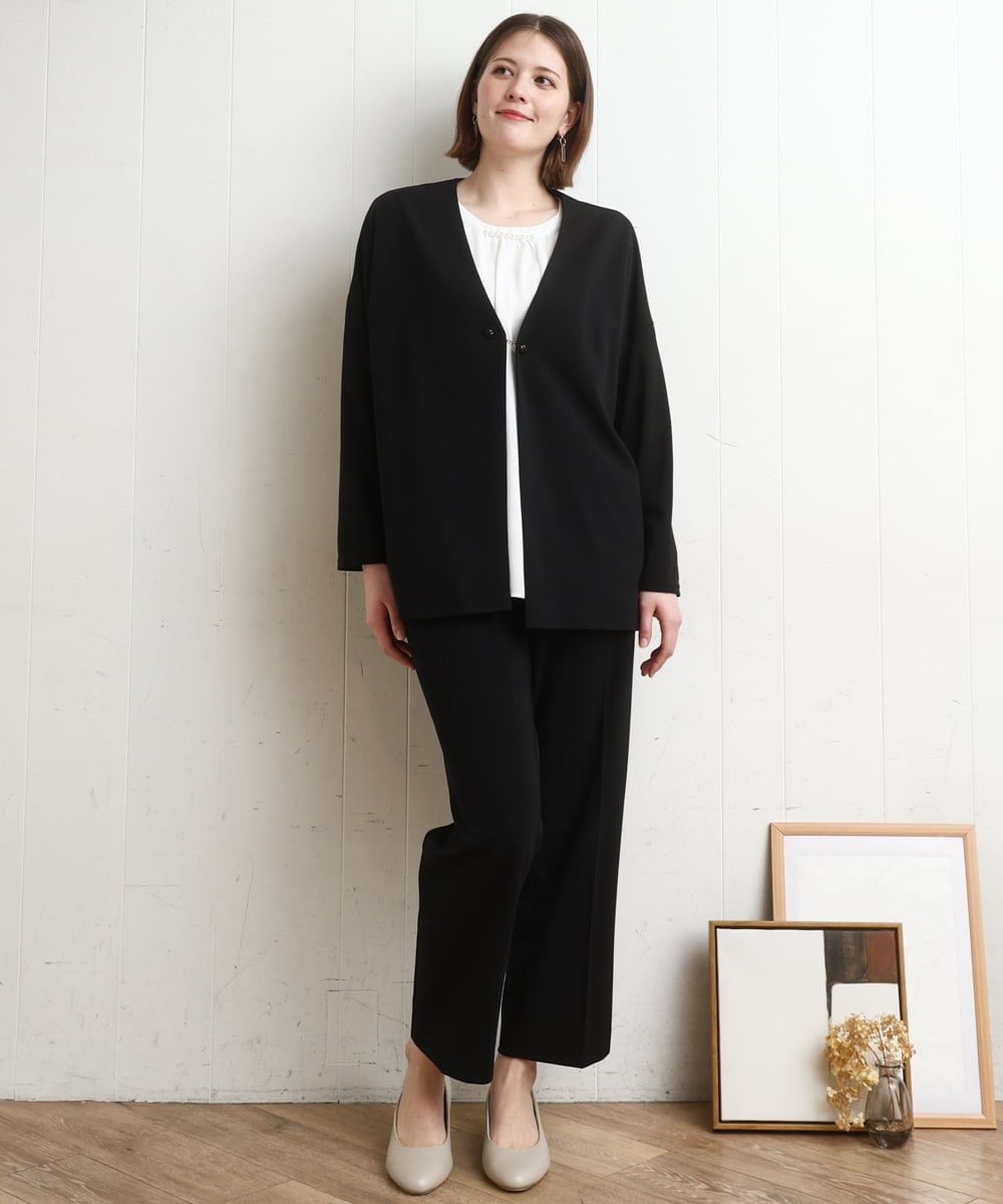 OLJDD07129 eur3(エウルキューブ) 【大きいサイズ/2wayボタン/セットアップ対応】カットジョーゼットVネックジャケット ブラック(94)