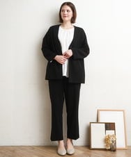 OLJDD07129 eur3(エウルキューブ) 【大きいサイズ/2wayボタン/セットアップ対応】カットジョーゼットVネックジャケット ブラック(94)