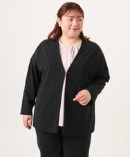 OLJDD07129 eur3(エウルキューブ) 【大きいサイズ/2wayボタン/セットアップ対応】カットジョーゼットVネックジャケット ブラック(94)