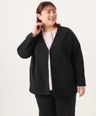OLJDD07129 eur3(エウルキューブ) 【大きいサイズ/2wayボタン/セットアップ対応】カットジョーゼットVネックジャケット ブラック(94)