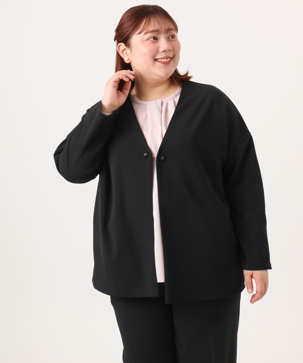 OLJDD07129 eur3(エウルキューブ) 【大きいサイズ/2wayボタン/セットアップ対応】カットジョーゼットVネックジャケット ブラック(94)