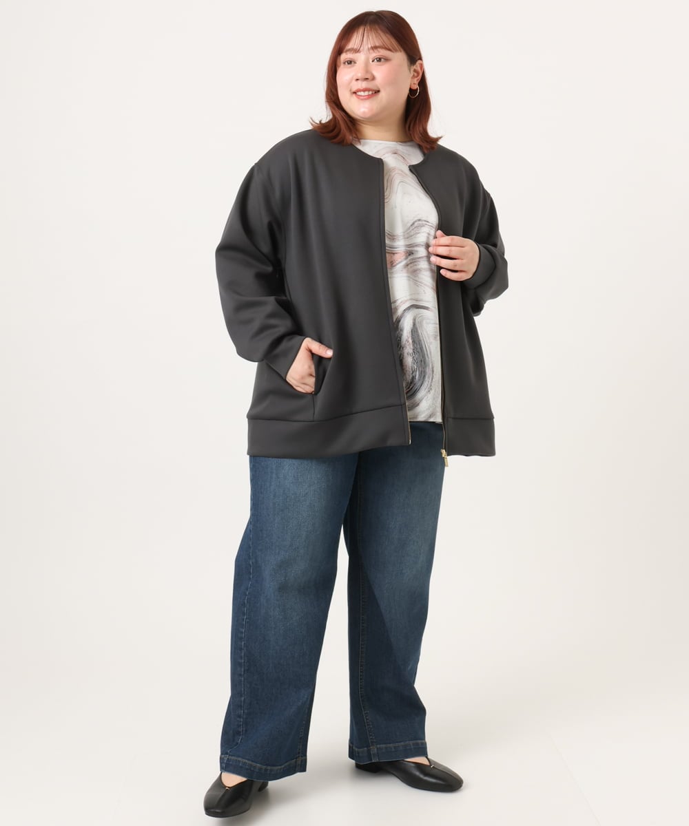 OLJDD09099 eur3(エウルキューブ) 【WEB先行販売】【大きいサイズ】ジップアップブルゾン ダークグレー