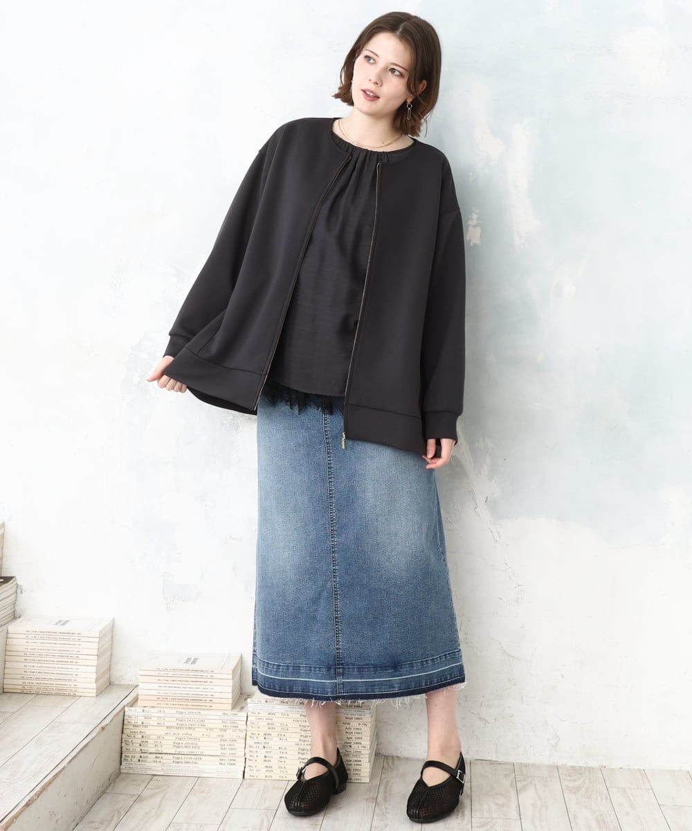 OLJDD09099 eur3(エウルキューブ) 【WEB先行販売】【大きいサイズ】ジップアップブルゾン ダークグレー