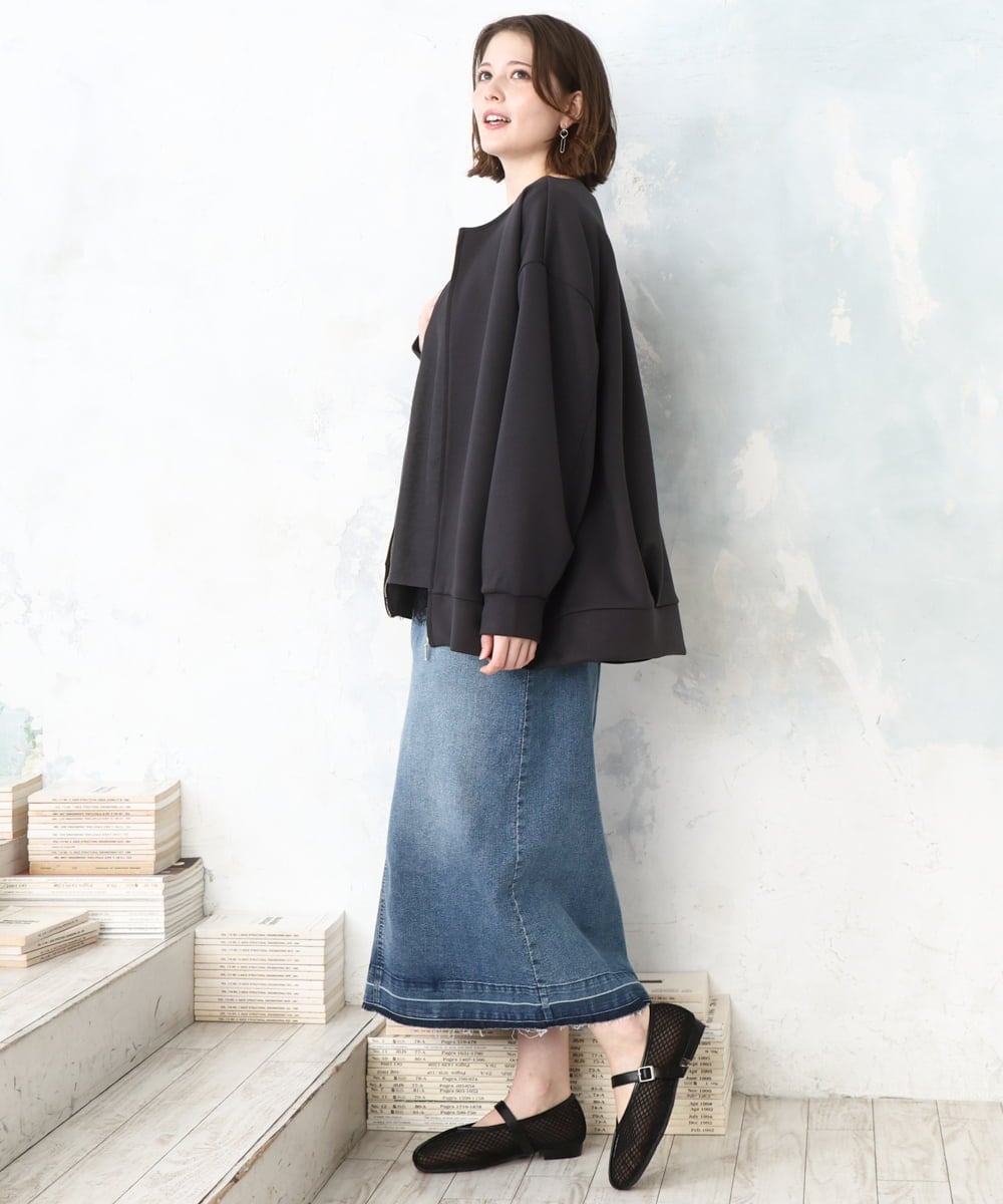 OLJDD09099 eur3(エウルキューブ) 【WEB先行販売】【大きいサイズ】ジップアップブルゾン ダークグレー