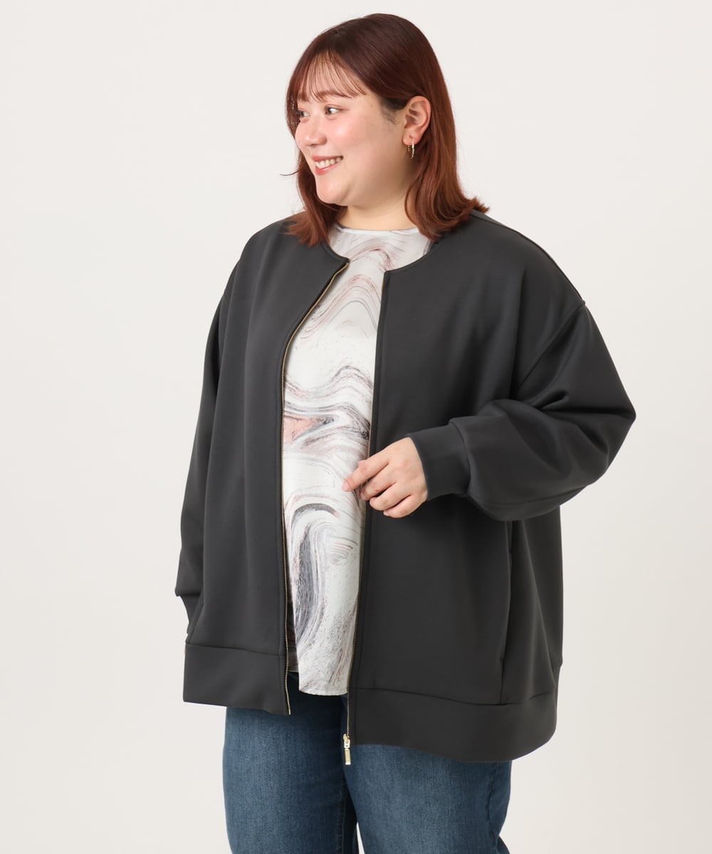OLJDD09099 eur3(エウルキューブ) 【WEB先行販売】【大きいサイズ】ジップアップブルゾン ダークグレー
