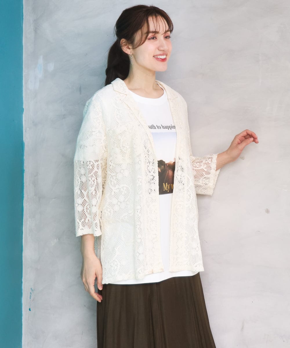 OLJFD01099 eur3(エウルキューブ) 【WEB先行販売】【大きいサイズ】レースジャケット アイボリー