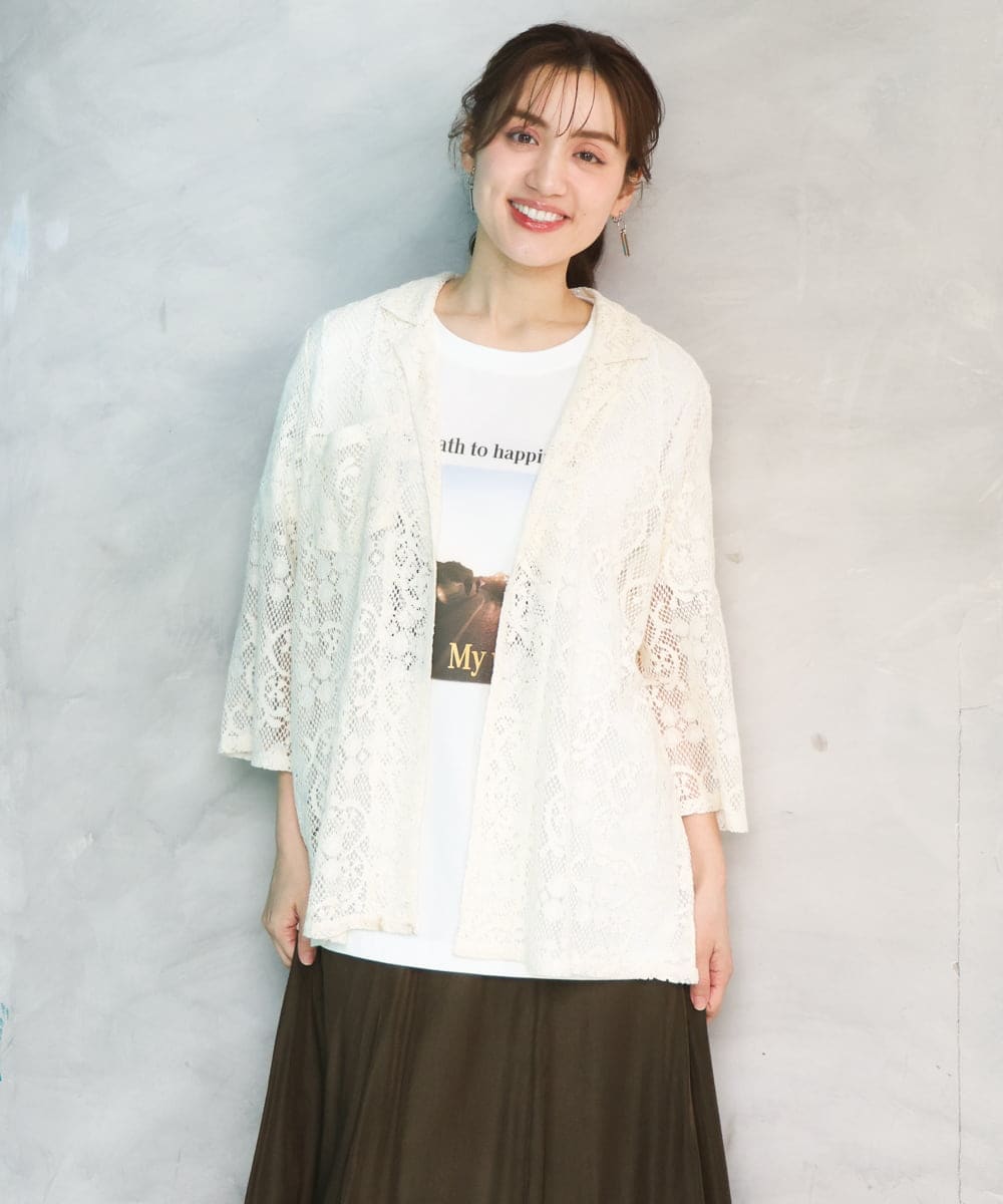 OLJFD01099 eur3(エウルキューブ) 【WEB先行販売】【大きいサイズ】レースジャケット アイボリー
