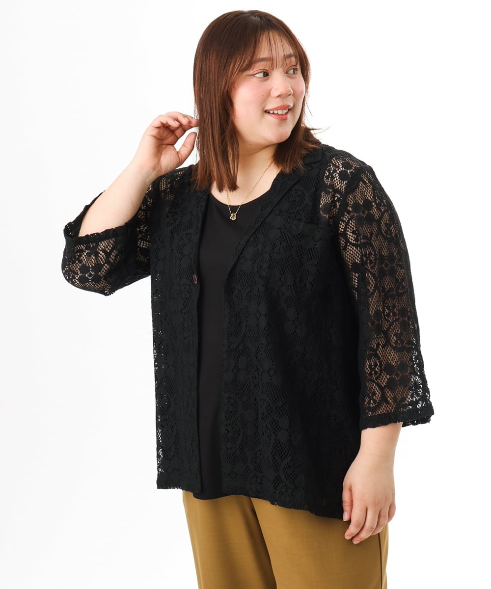 OLJFD01099 eur3(エウルキューブ) 【WEB先行販売】【大きいサイズ】レースジャケット ブラック