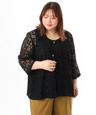 OLJFD01099 eur3(エウルキューブ) 【WEB先行販売】【大きいサイズ】レースジャケット ブラック