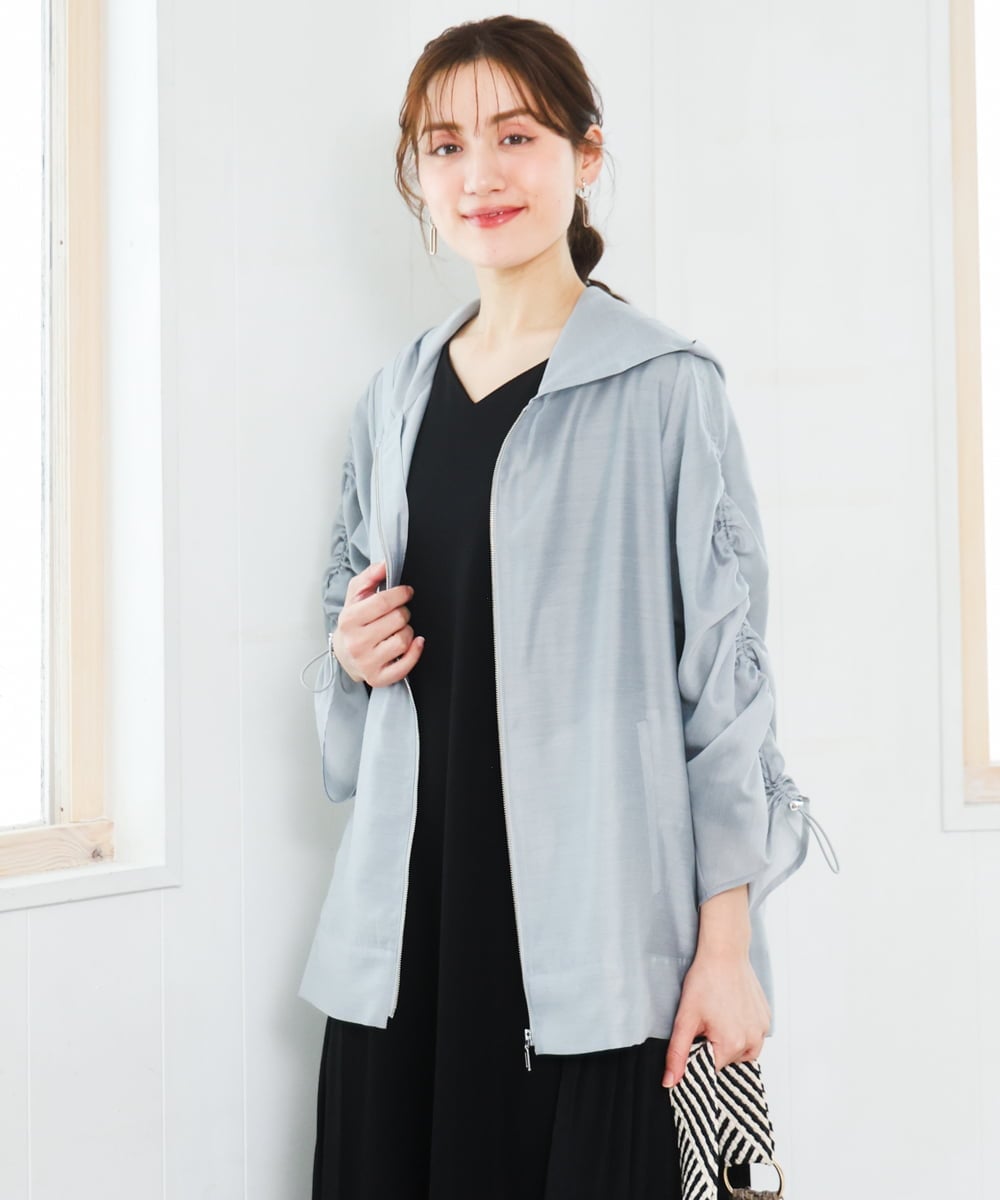 OLJFD10159 eur3(エウルキューブ) 【大きいサイズ】フーディ―ギャザーブルゾン ライトグレー