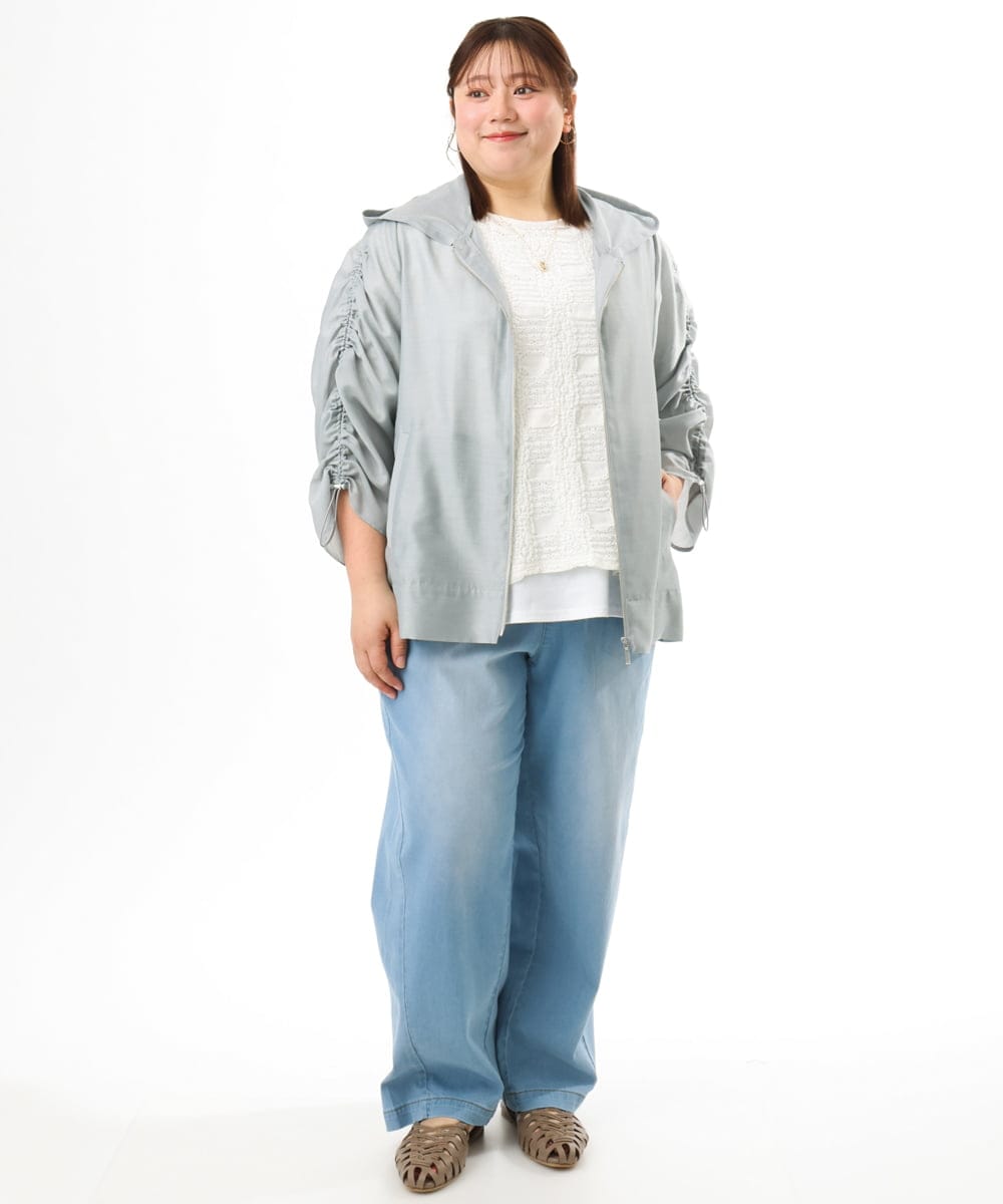 OLJFD10159 eur3(エウルキューブ) 【大きいサイズ】フーディ―ギャザーブルゾン ライトグレー