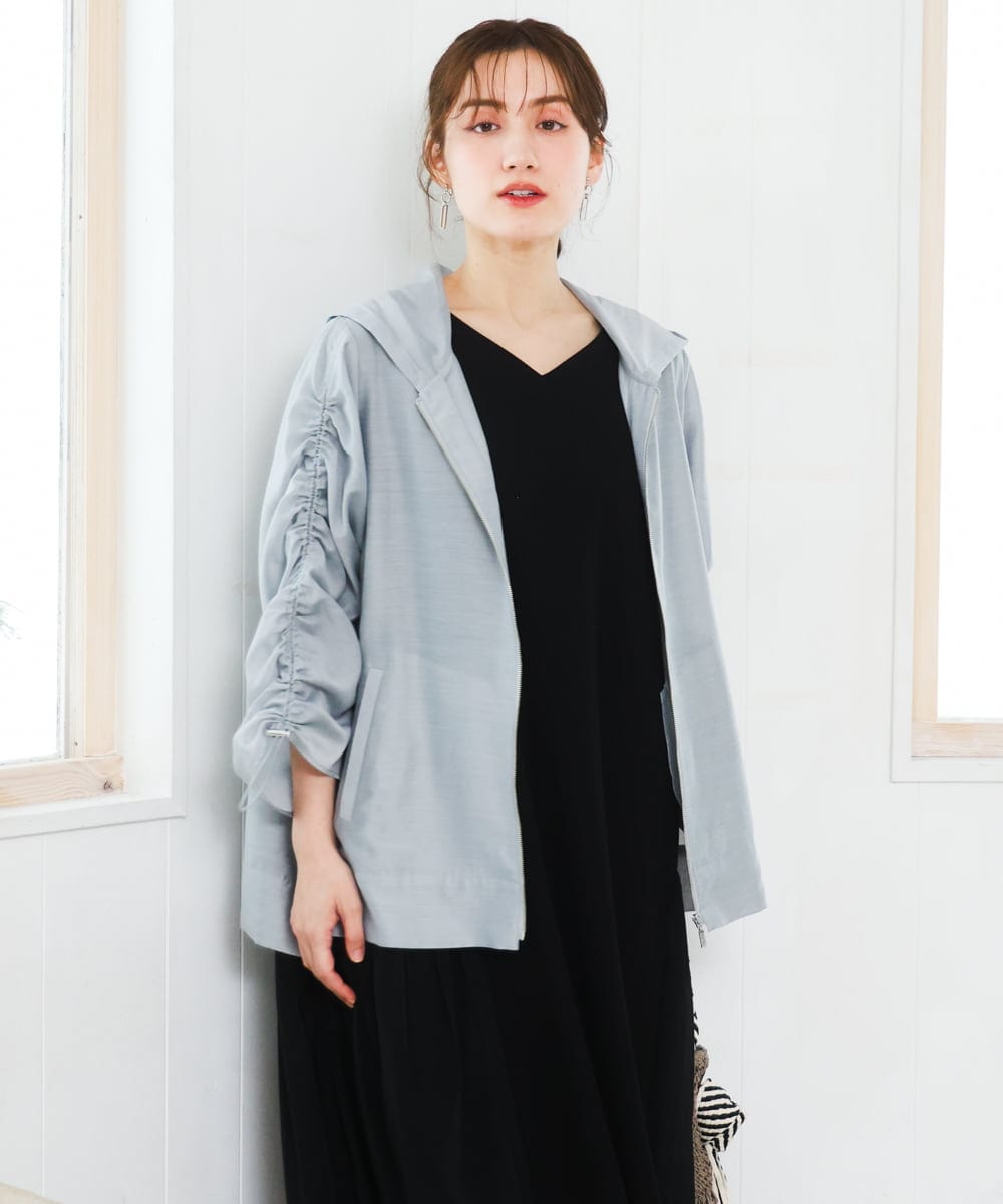 OLJFD10159 eur3(エウルキューブ) 【大きいサイズ】フーディ―ギャザーブルゾン ライトグレー