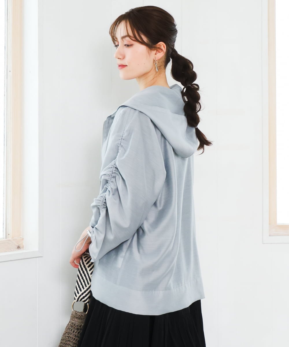 OLJFD10159 eur3(エウルキューブ) 【大きいサイズ】フーディ―ギャザーブルゾン ライトグレー