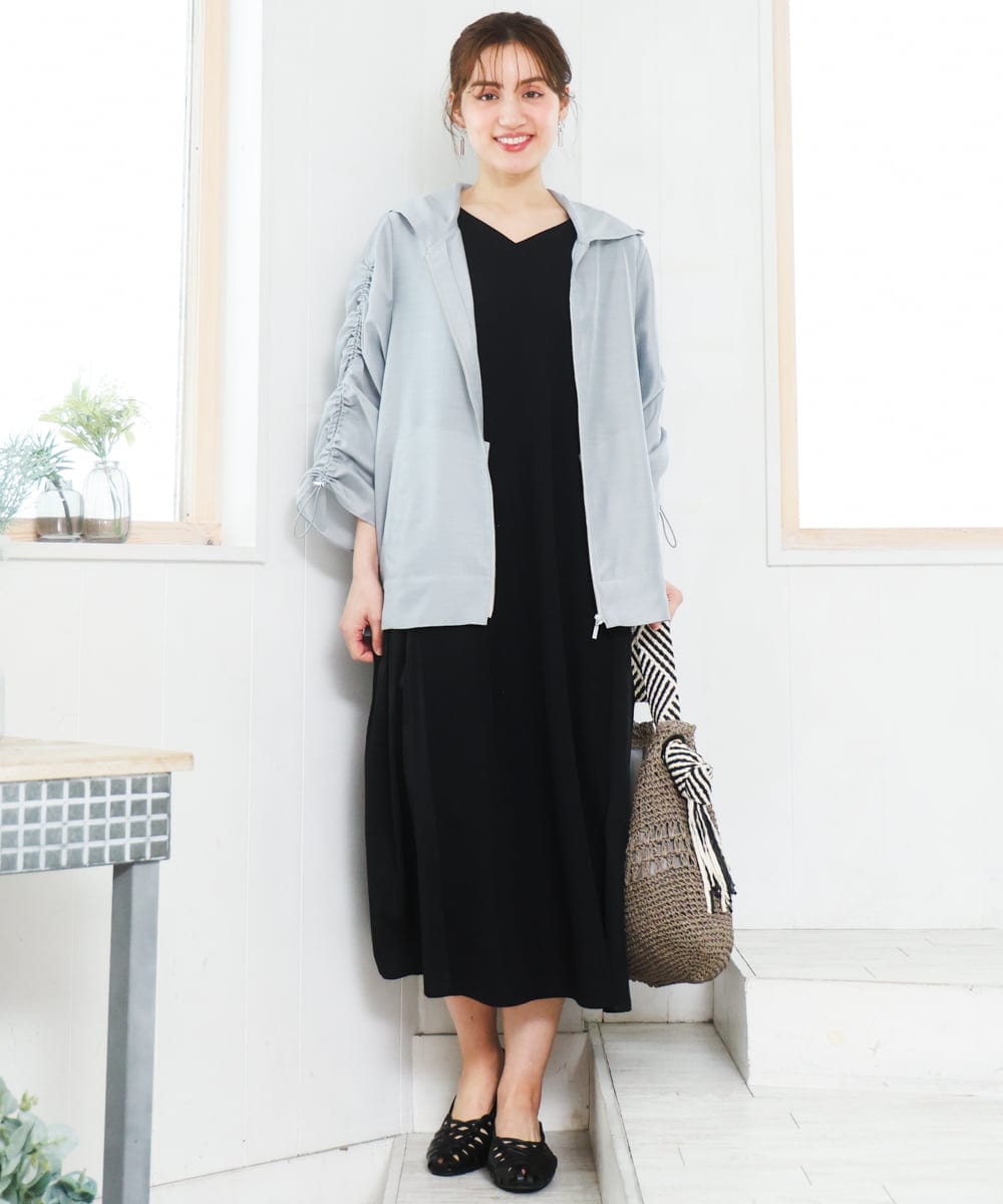 OLJFD10159 eur3(エウルキューブ) 【大きいサイズ】フーディ―ギャザーブルゾン ライトグレー