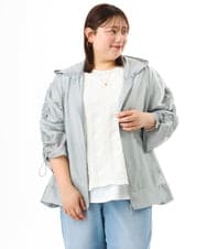 OLJFD10159 eur3(エウルキューブ) 【大きいサイズ】フーディ―ギャザーブルゾン ライトグレー