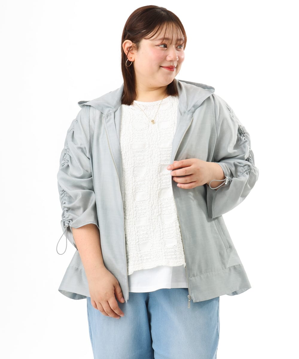 OLJFD10159 eur3(エウルキューブ) 【大きいサイズ】フーディ―ギャザーブルゾン ライトグレー