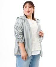 OLJFD10159 eur3(エウルキューブ) 【大きいサイズ】フーディ―ギャザーブルゾン ライトグレー