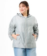 OLJFD10159 eur3(エウルキューブ) 【大きいサイズ】フーディ―ギャザーブルゾン ライトグレー