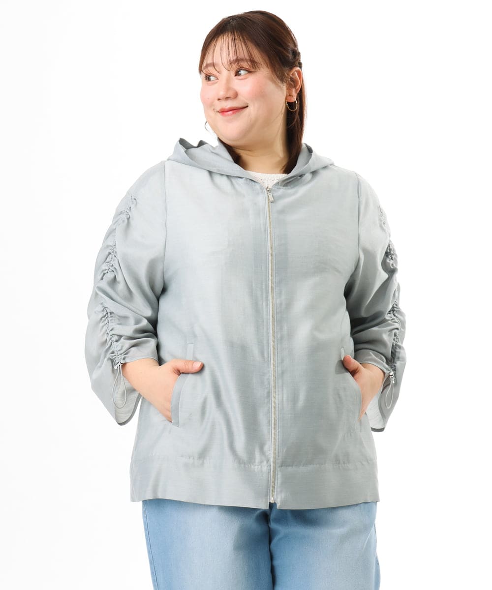 OLJFD10159 eur3(エウルキューブ) 【大きいサイズ】フーディ―ギャザーブルゾン ライトグレー
