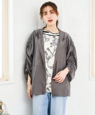 OLJFD10159 eur3(エウルキューブ) 【大きいサイズ】フーディ―ギャザーブルゾン ダークグレー