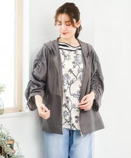 OLJFD10159 eur3(エウルキューブ) 【大きいサイズ】フーディ―ギャザーブルゾン ダークグレー