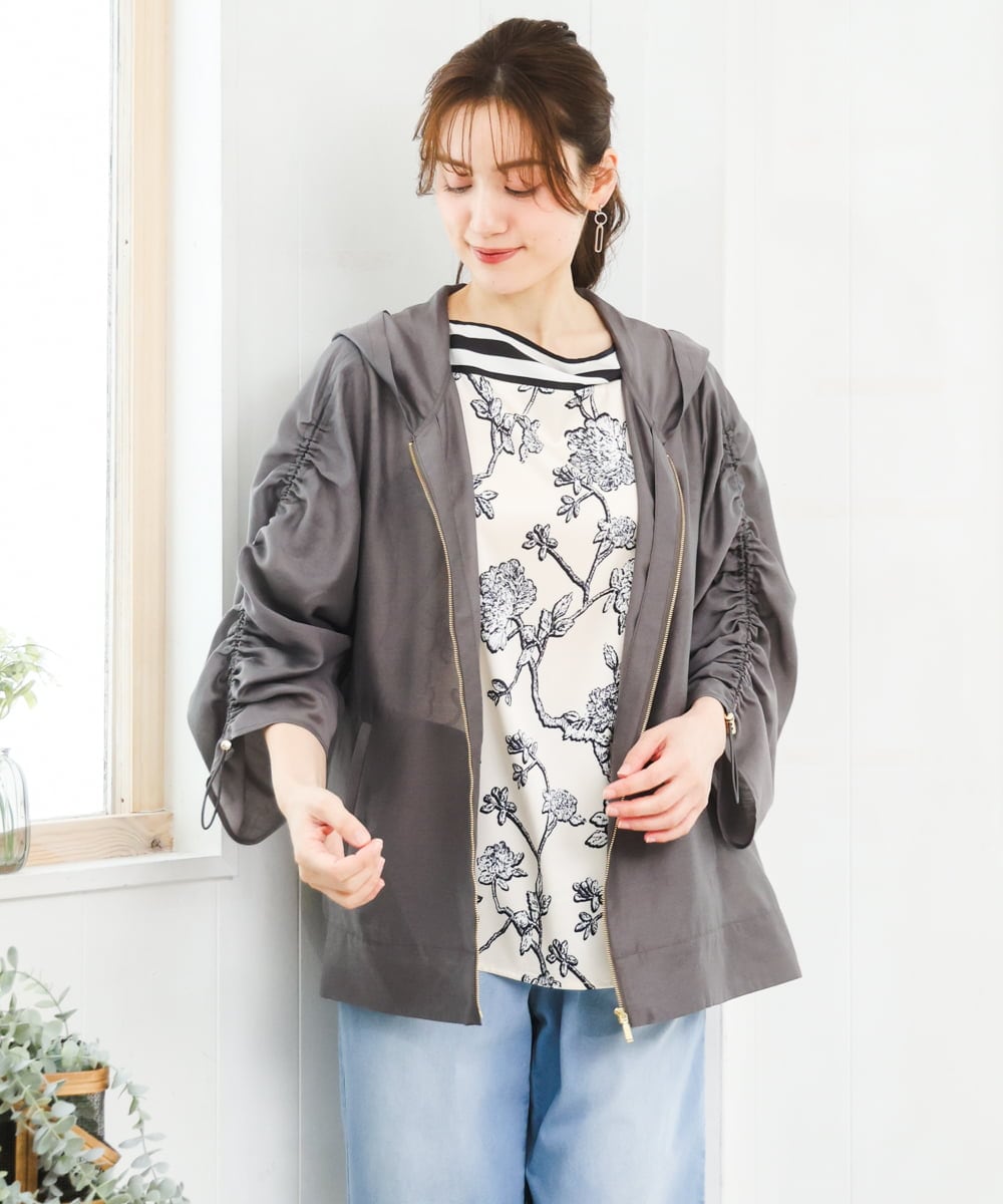 OLJFD10159 eur3(エウルキューブ) 【大きいサイズ】フーディ―ギャザーブルゾン ダークグレー