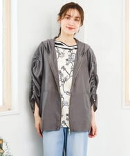 OLJFD10159 eur3(エウルキューブ) 【大きいサイズ】フーディ―ギャザーブルゾン ダークグレー