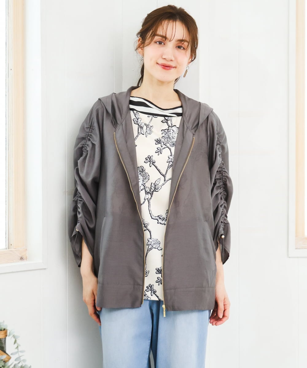 OLJFD10159 eur3(エウルキューブ) 【大きいサイズ】フーディ―ギャザーブルゾン ダークグレー