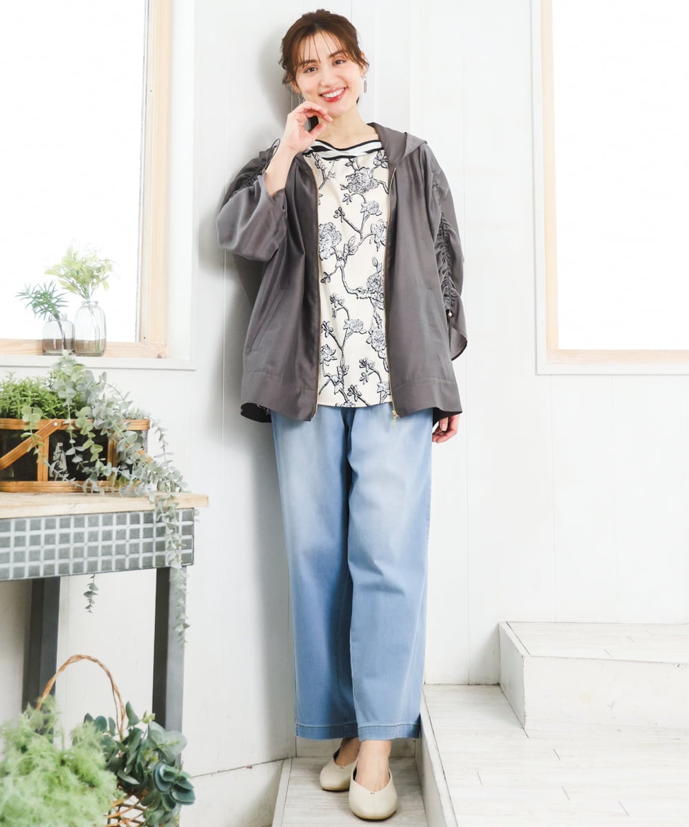 OLJFD10159 eur3(エウルキューブ) 【大きいサイズ】フーディ―ギャザーブルゾン ダークグレー