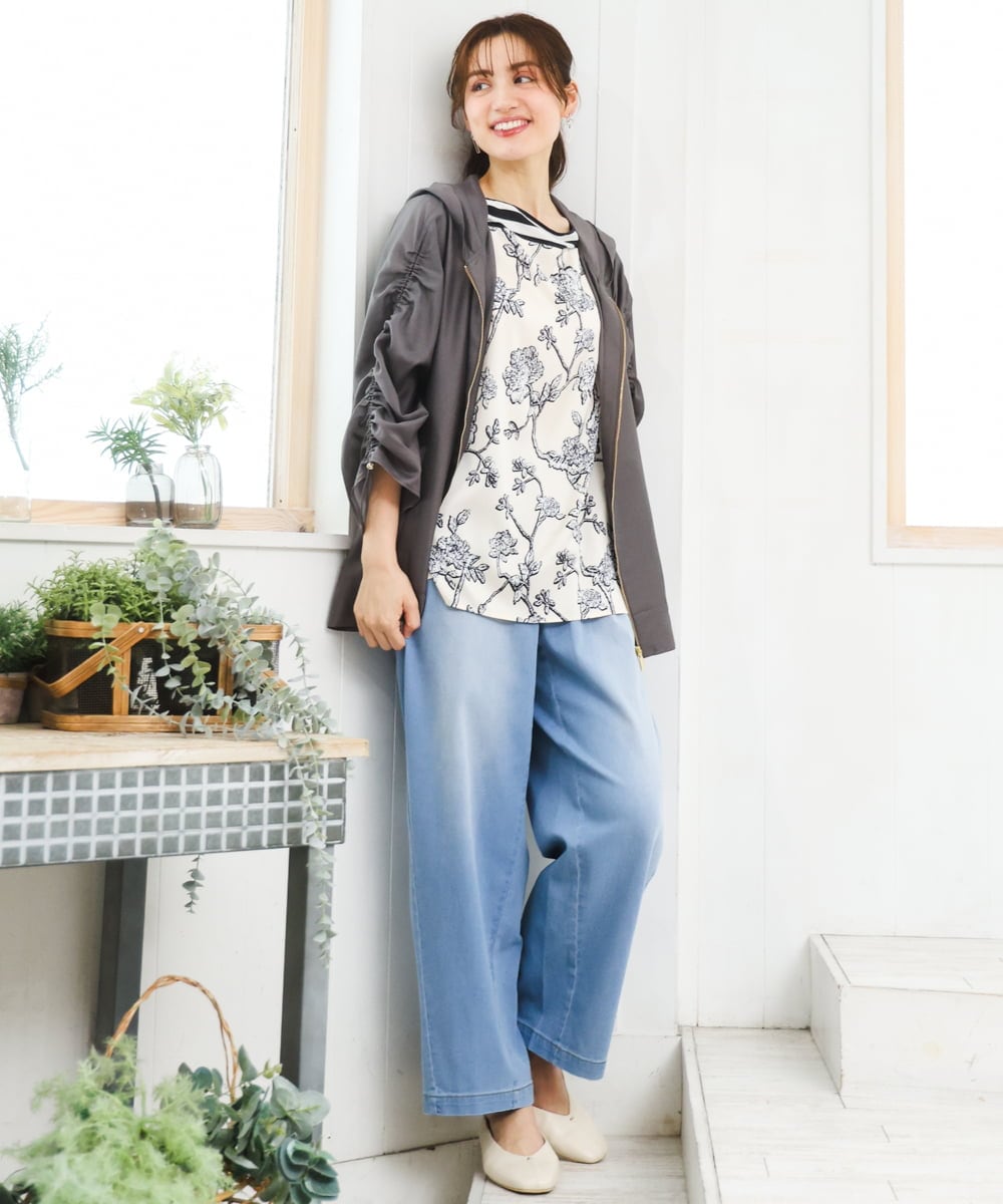 OLJFD10159 eur3(エウルキューブ) 【大きいサイズ】フーディ―ギャザーブルゾン ダークグレー