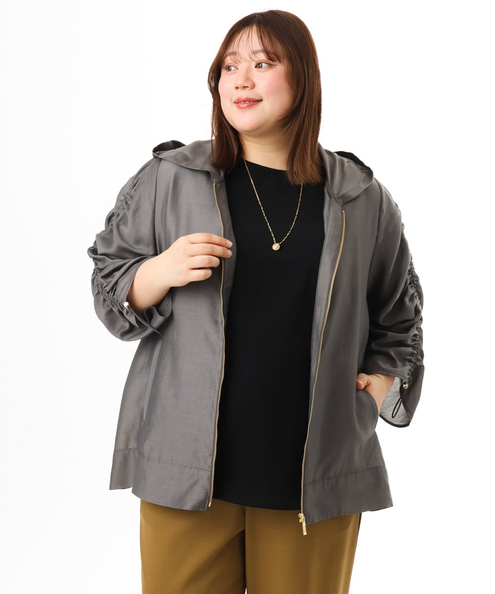 OLJFD10159 eur3(エウルキューブ) 【大きいサイズ】フーディ―ギャザーブルゾン ダークグレー