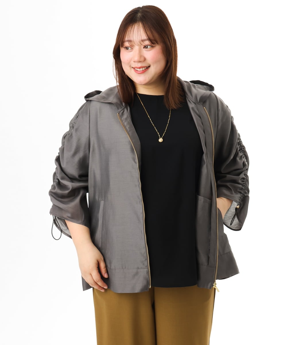 OLJFD10159 eur3(エウルキューブ) 【大きいサイズ】フーディ―ギャザーブルゾン ダークグレー