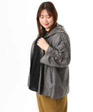 OLJFD10159 eur3(エウルキューブ) 【大きいサイズ】フーディ―ギャザーブルゾン ダークグレー