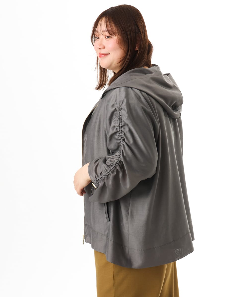 OLJFD10159 eur3(エウルキューブ) 【大きいサイズ】フーディ―ギャザーブルゾン ダークグレー